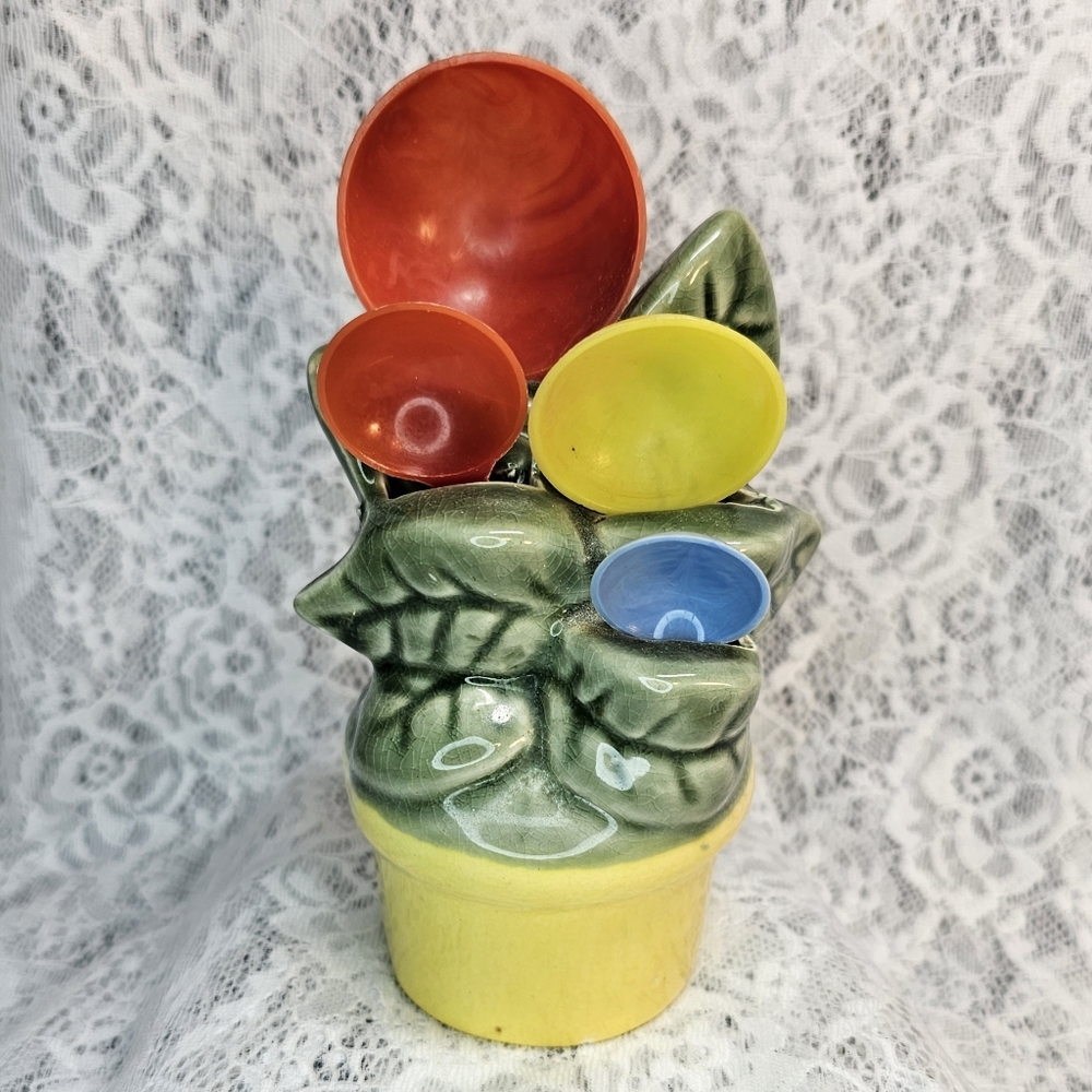 Flowerpot Measuring Spoon Holder • Wall Mount • Vintage • 1950s